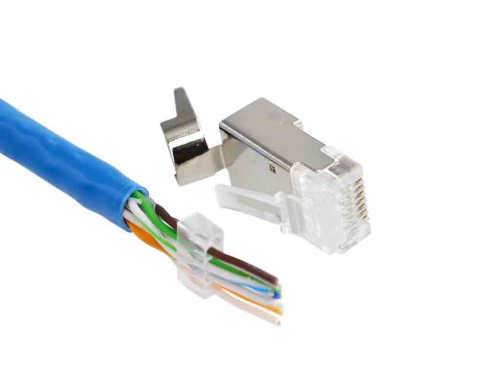 BOXNUBE RJ45 Cat7 Cat6A Crimping Connectors 8P8C Modular Plug 3 Prong Shielded FTP / STP Metal Connector | Dovetail Clip Design BOXNUBE RJ45 Cat7 Cat6A Crimping Connectors 8P8C Modular Plug 3 Prong Shielded FTP / STP Metal Connector | Dovetail Clip Design